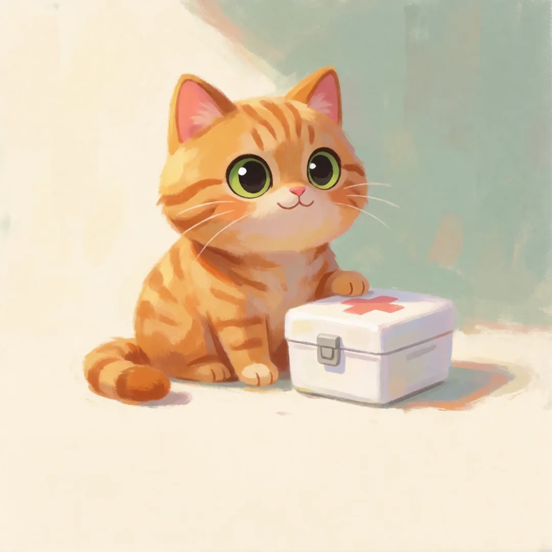 橘猫旁的急救箱