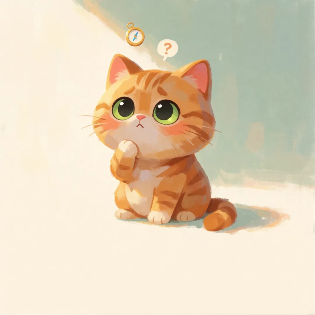 橘猫担忧脸与悬浮指南针