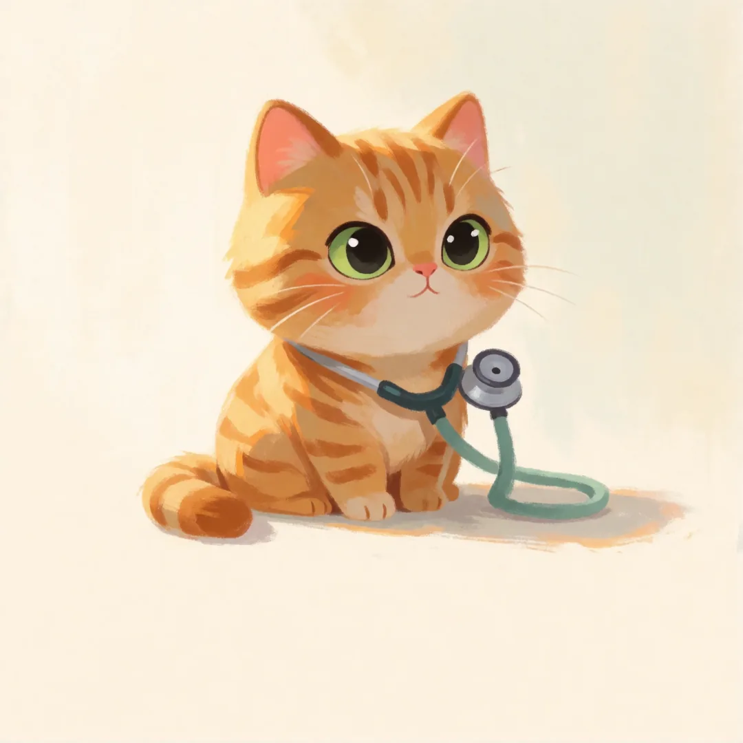 橘猫做体检与听诊器
