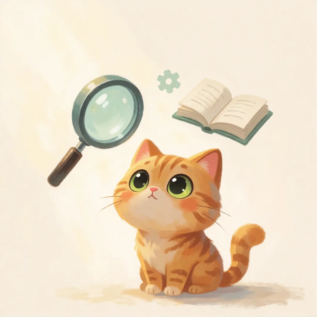 橘猫与悬浮放大镜和知识书