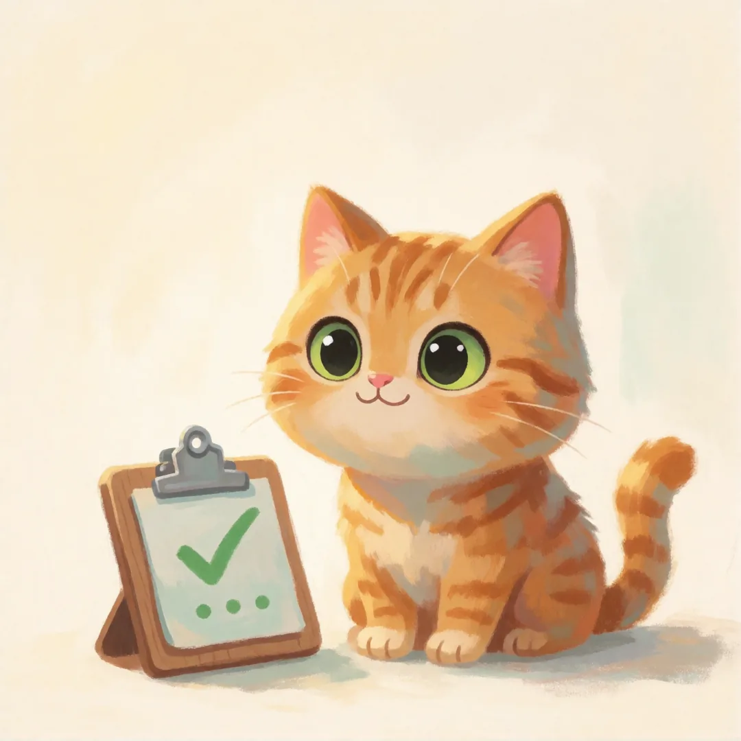 橘猫与带绿色勾的夹板